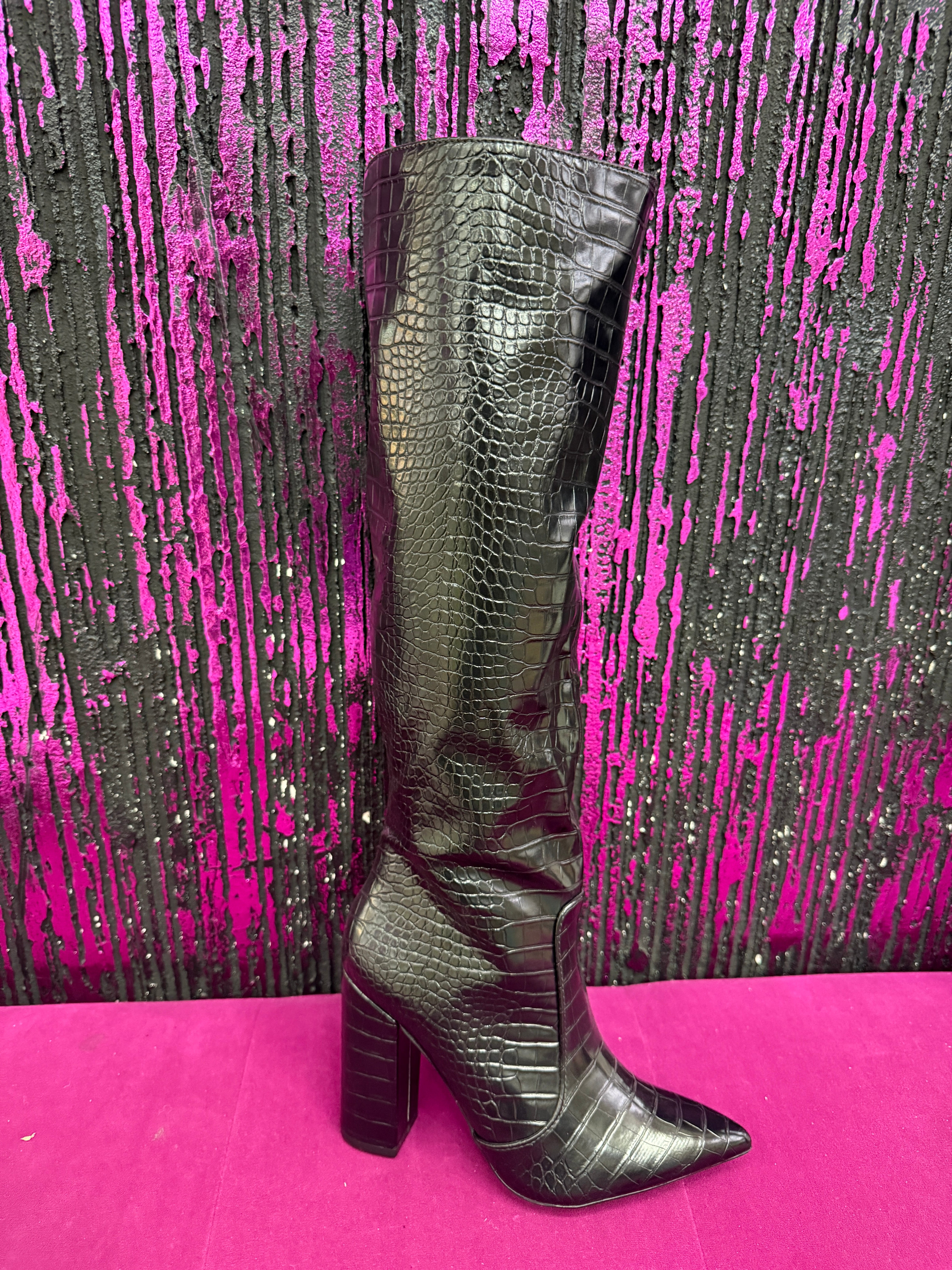 Stivali Donna Alti Effetto Coccodrillo