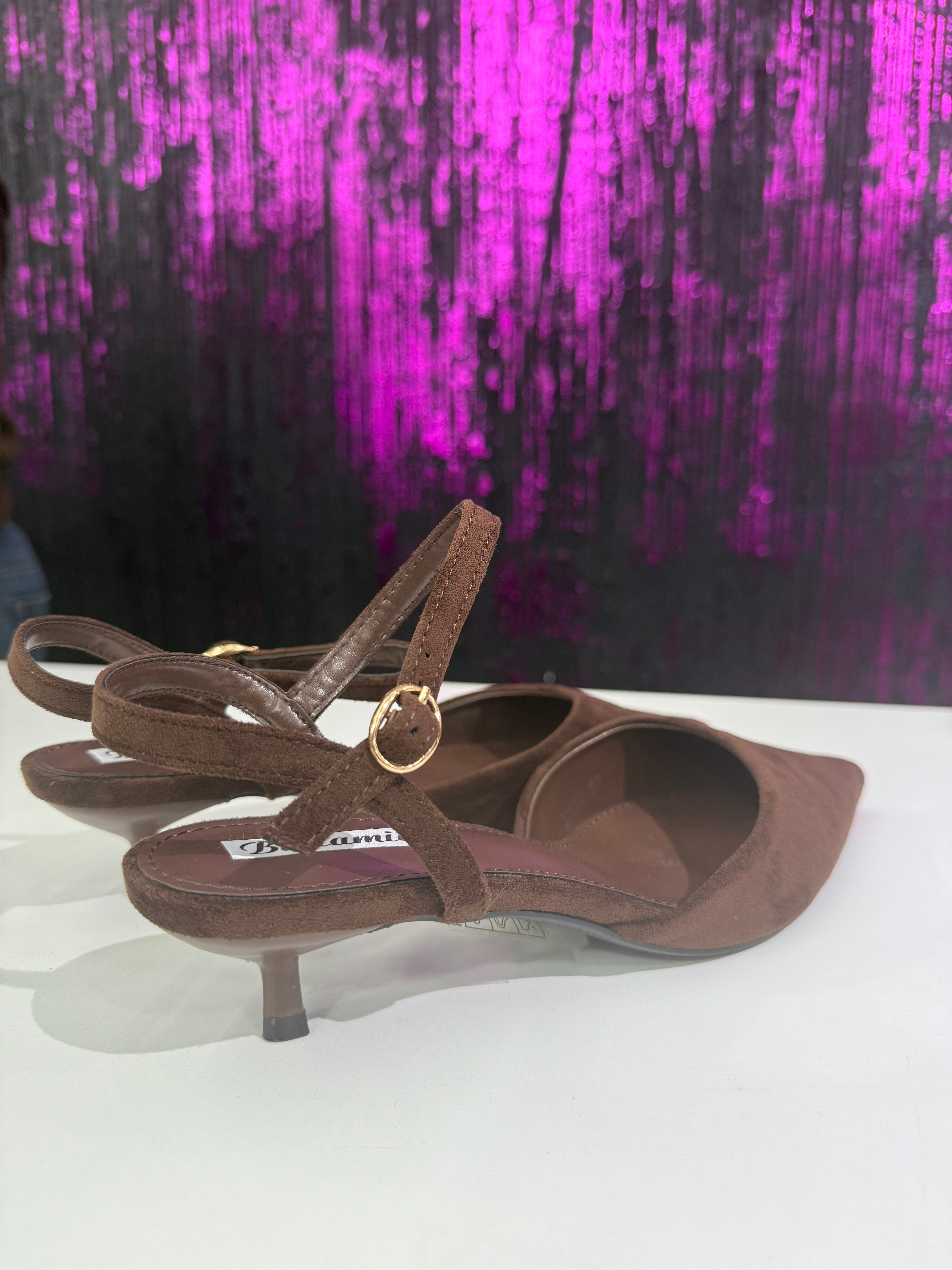 Slingback Marrone camoscio tacco piccolo