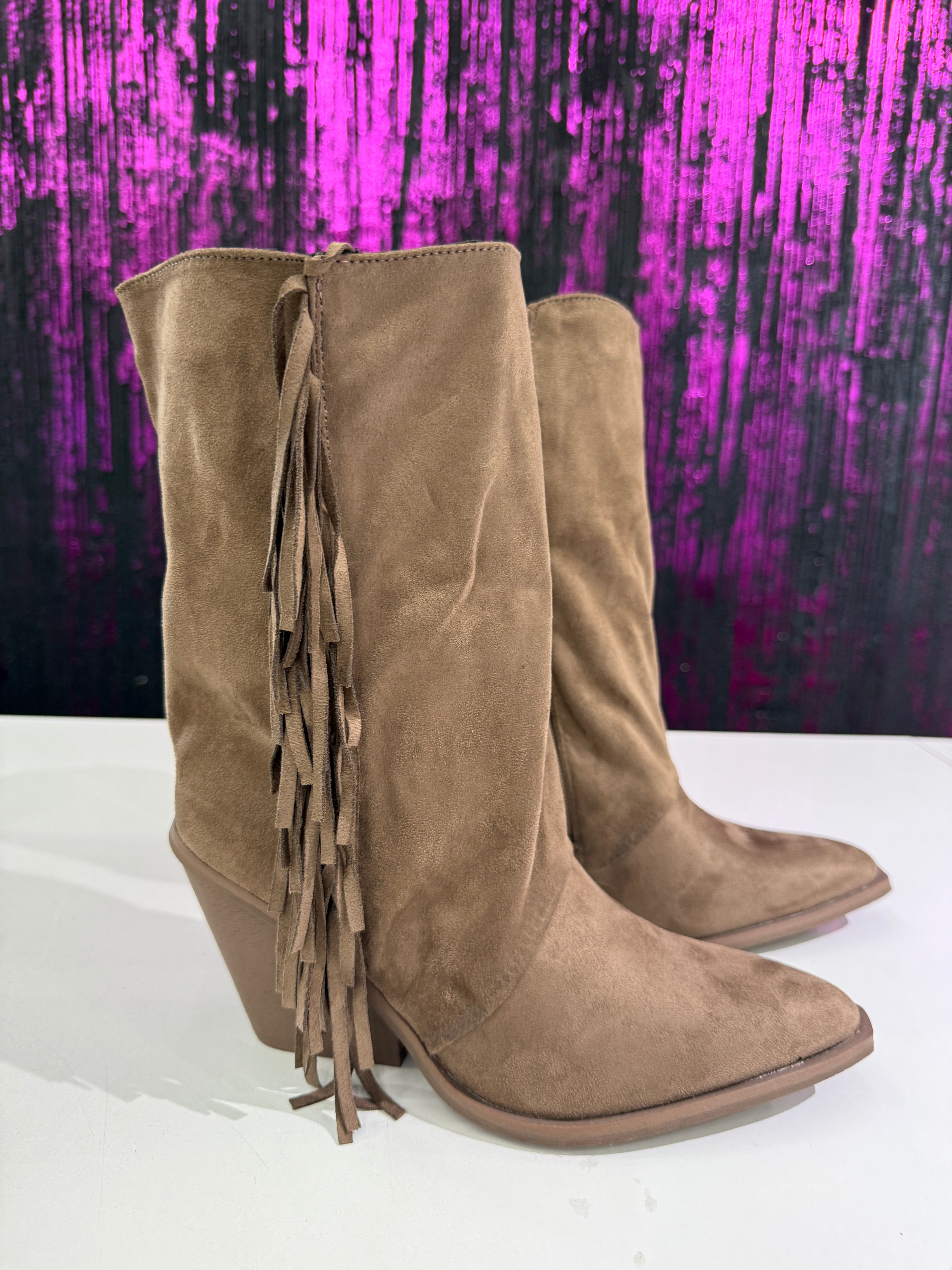 Stivali Texani Donna Tacco Medio - Camoscio con Frange