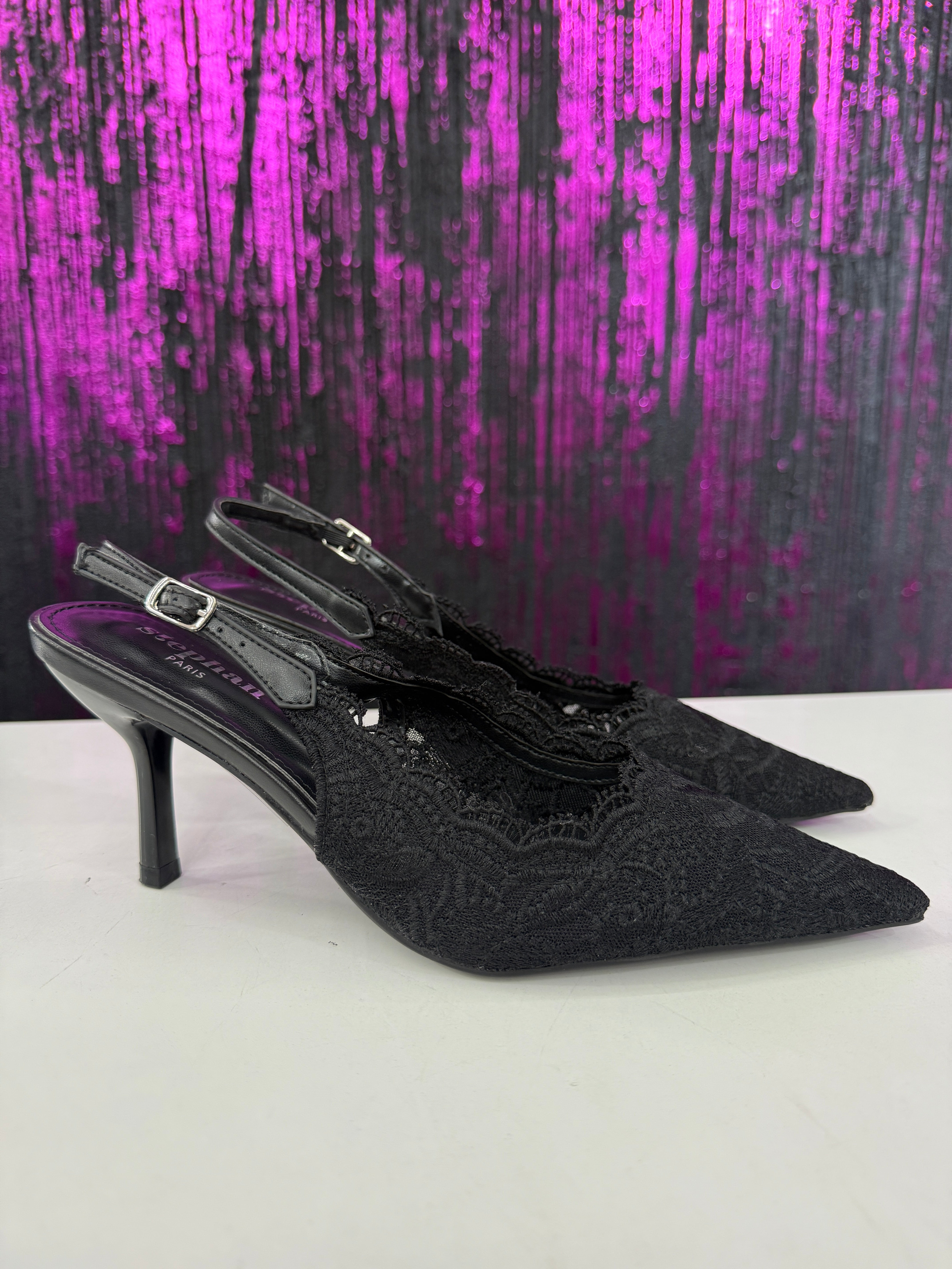 Slingback tacco comodo pizzo