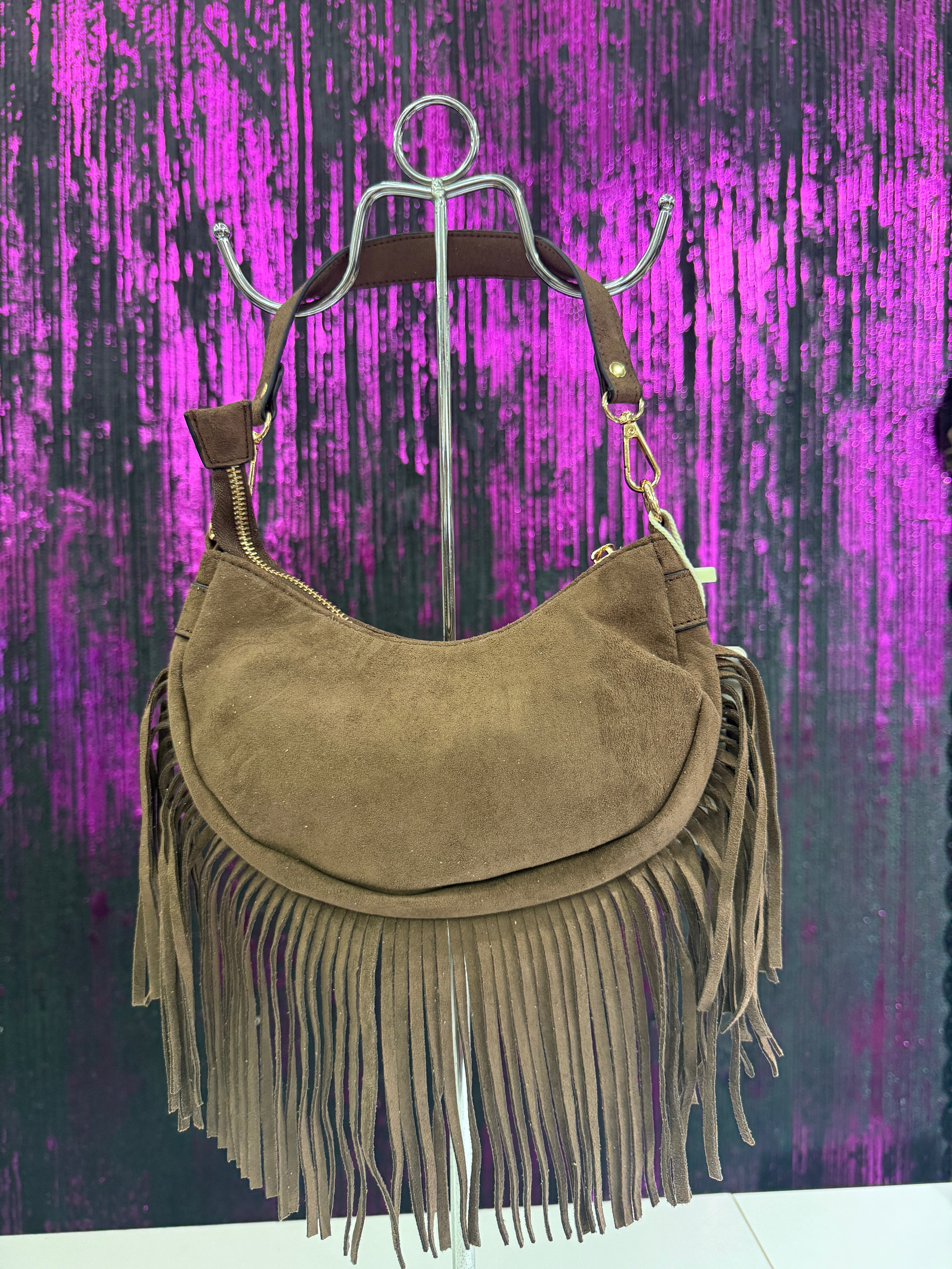 Borsa a Spalla in Camoscio con Frange