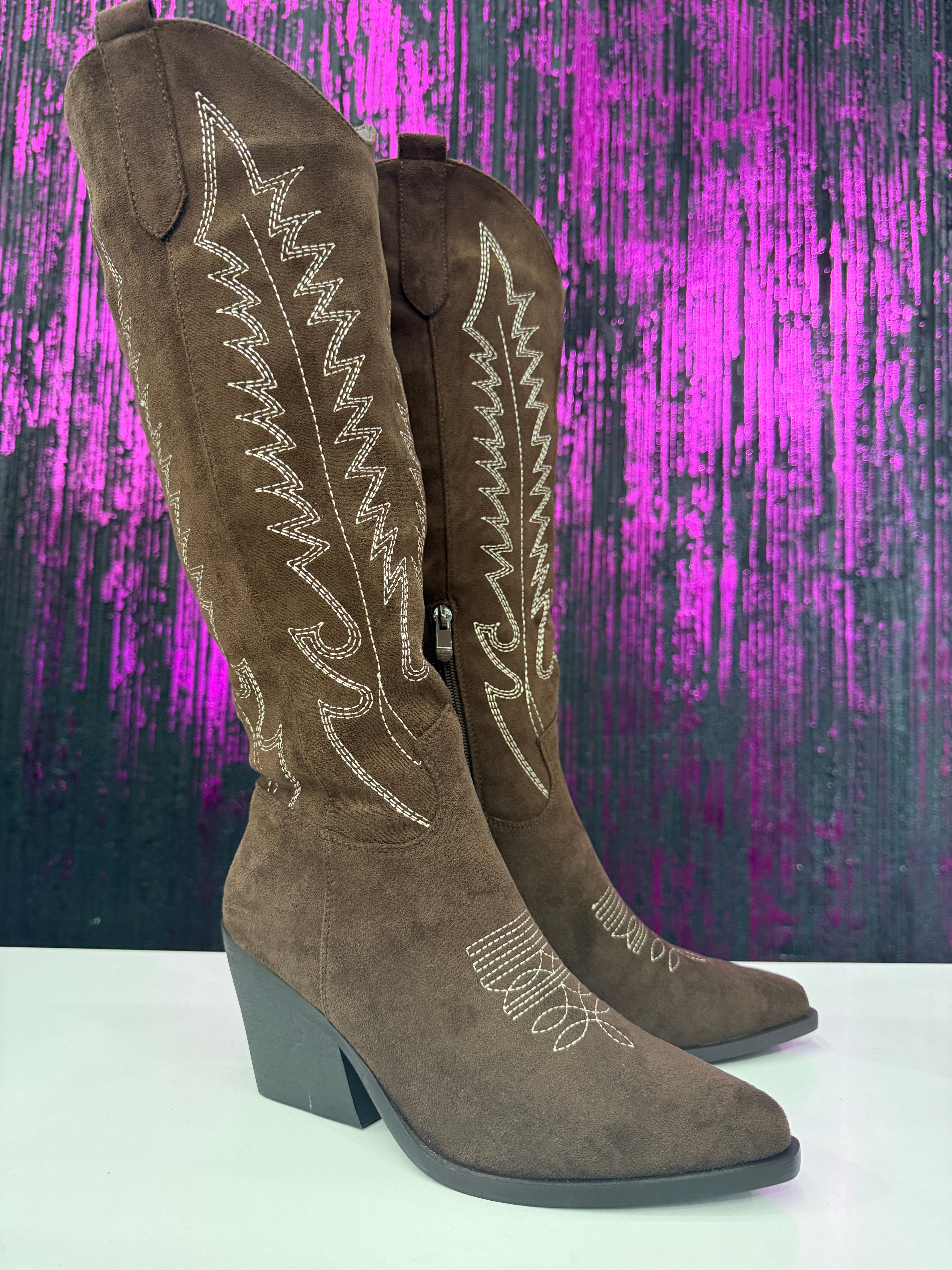 Texano camoscio con ricami