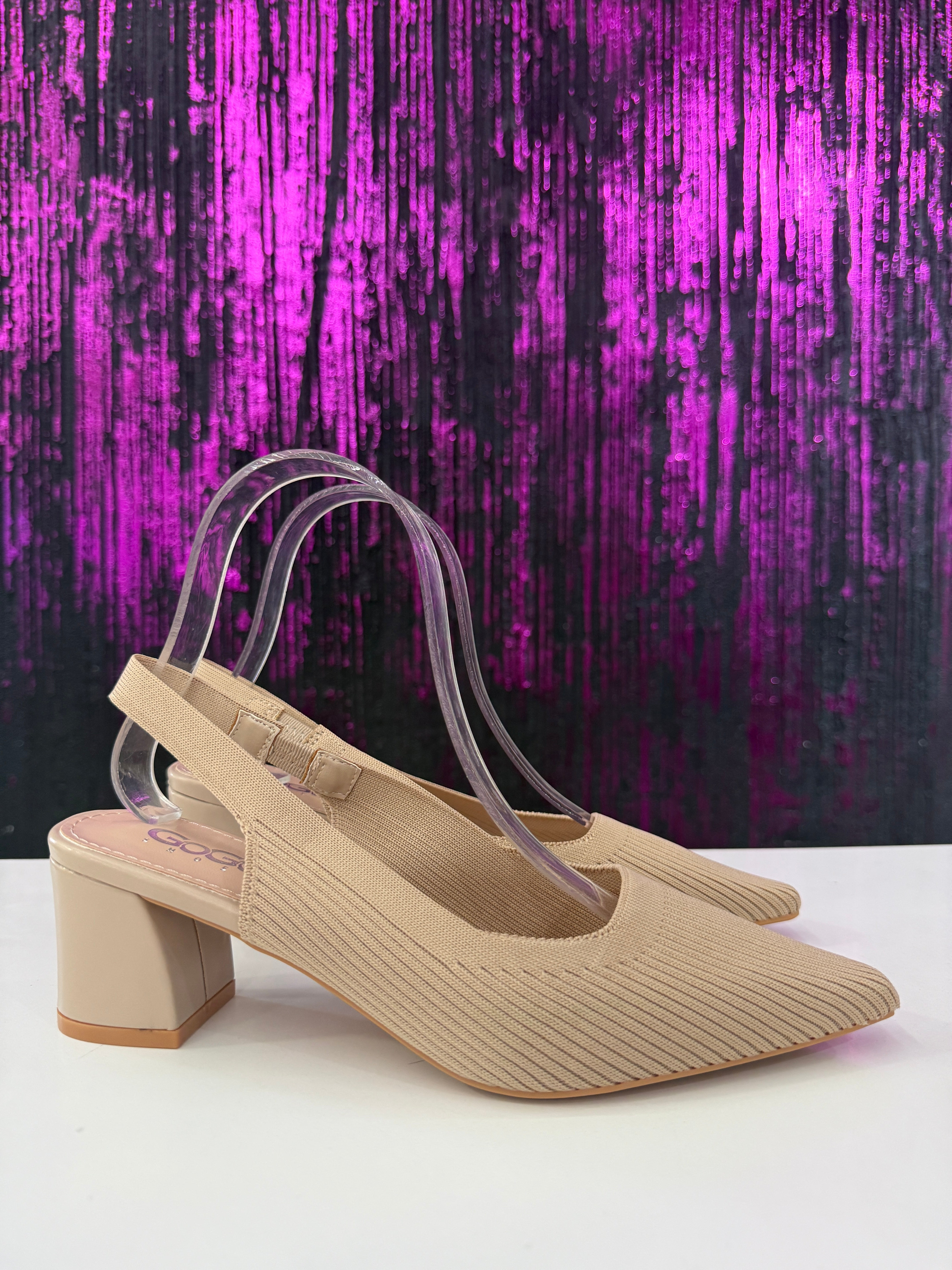 Slingback tessuto tacco doppio