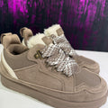 Sneakers Chunky Beige con Dettagli in Pelliccia