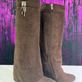 Stivale Alto Donna in Camoscio Marrone con Zeppa