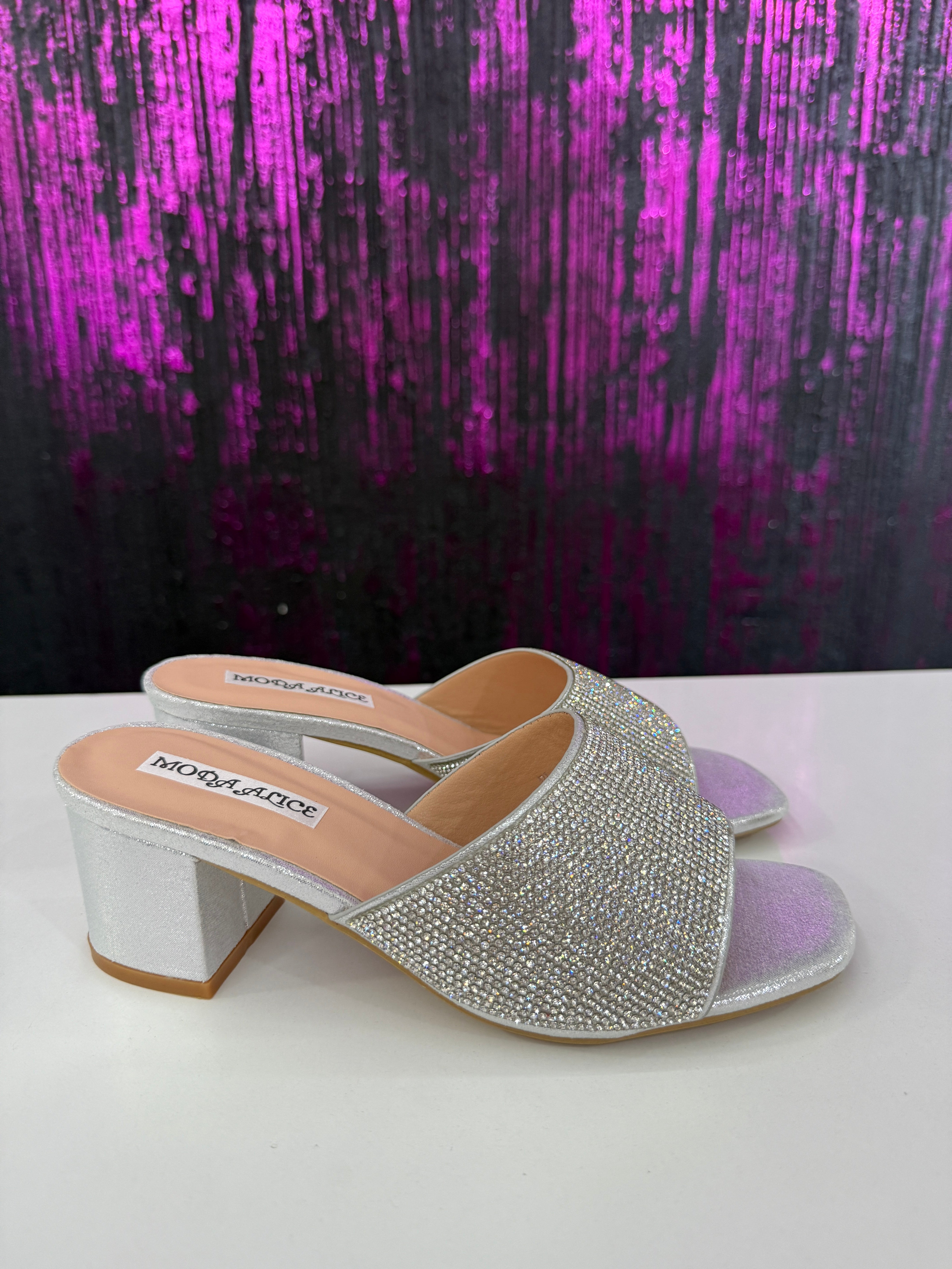 Mule nero/argento strass