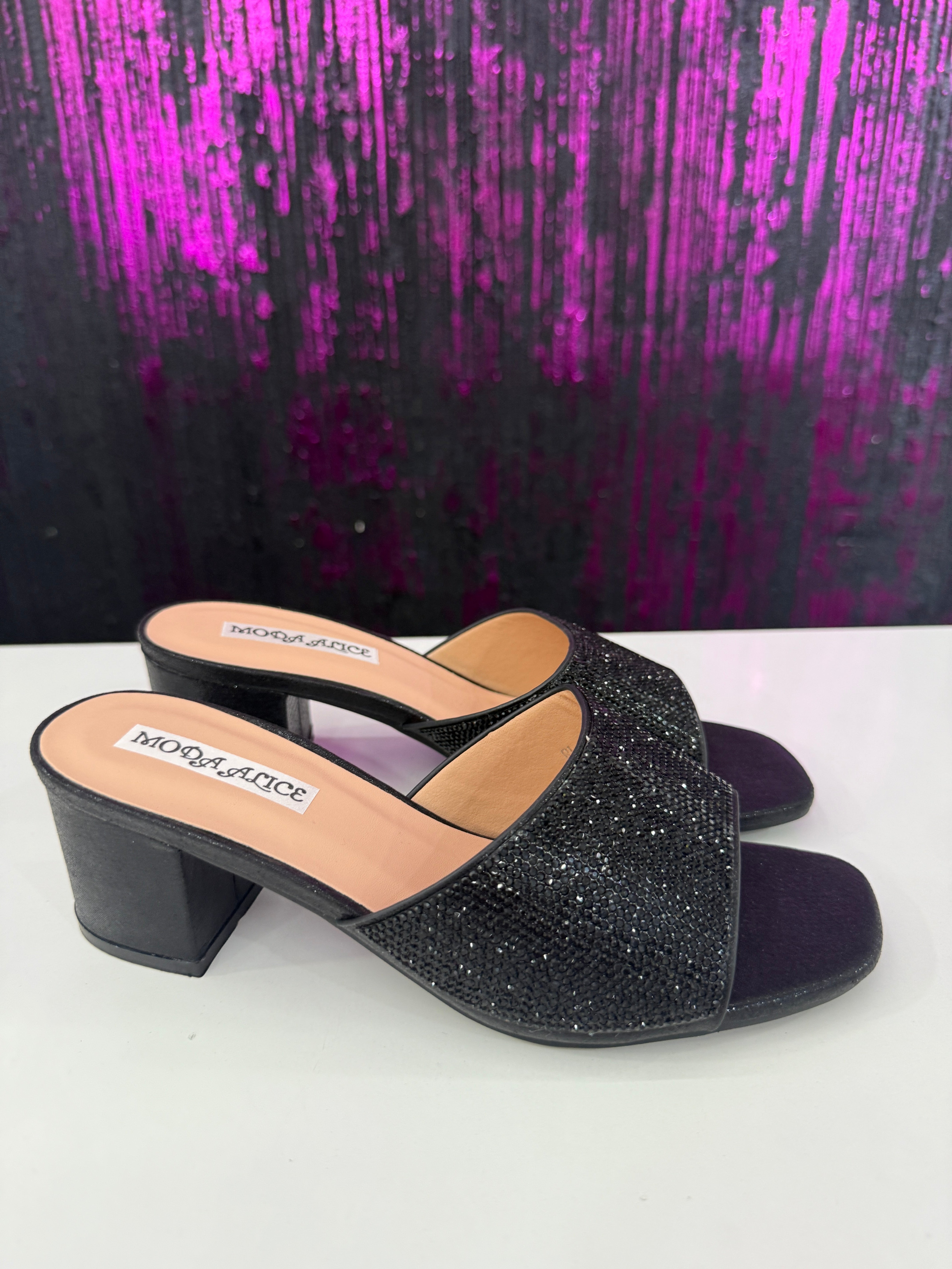 Mule nero/argento strass