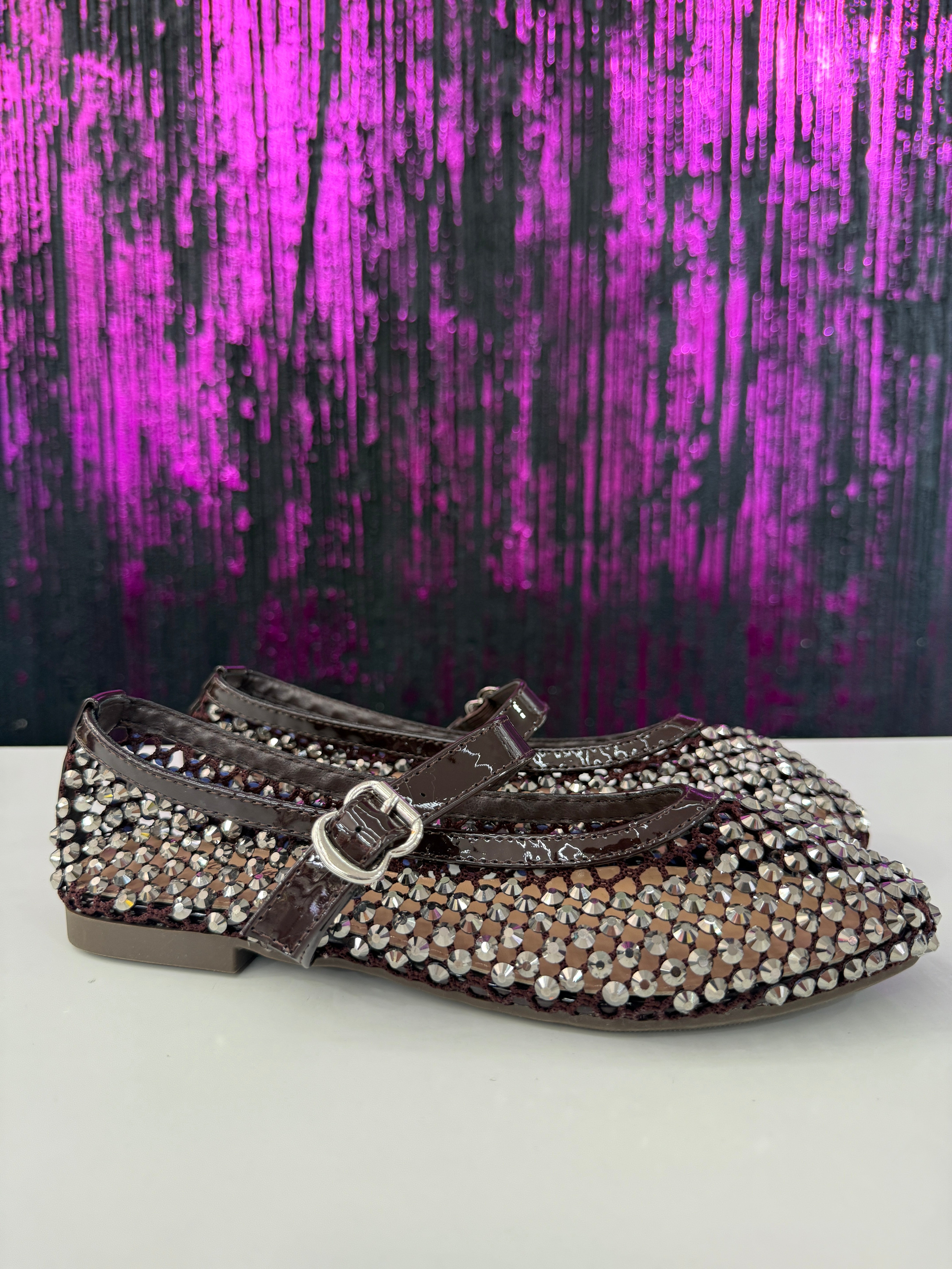 Ballerine Mary Jane a rete strass