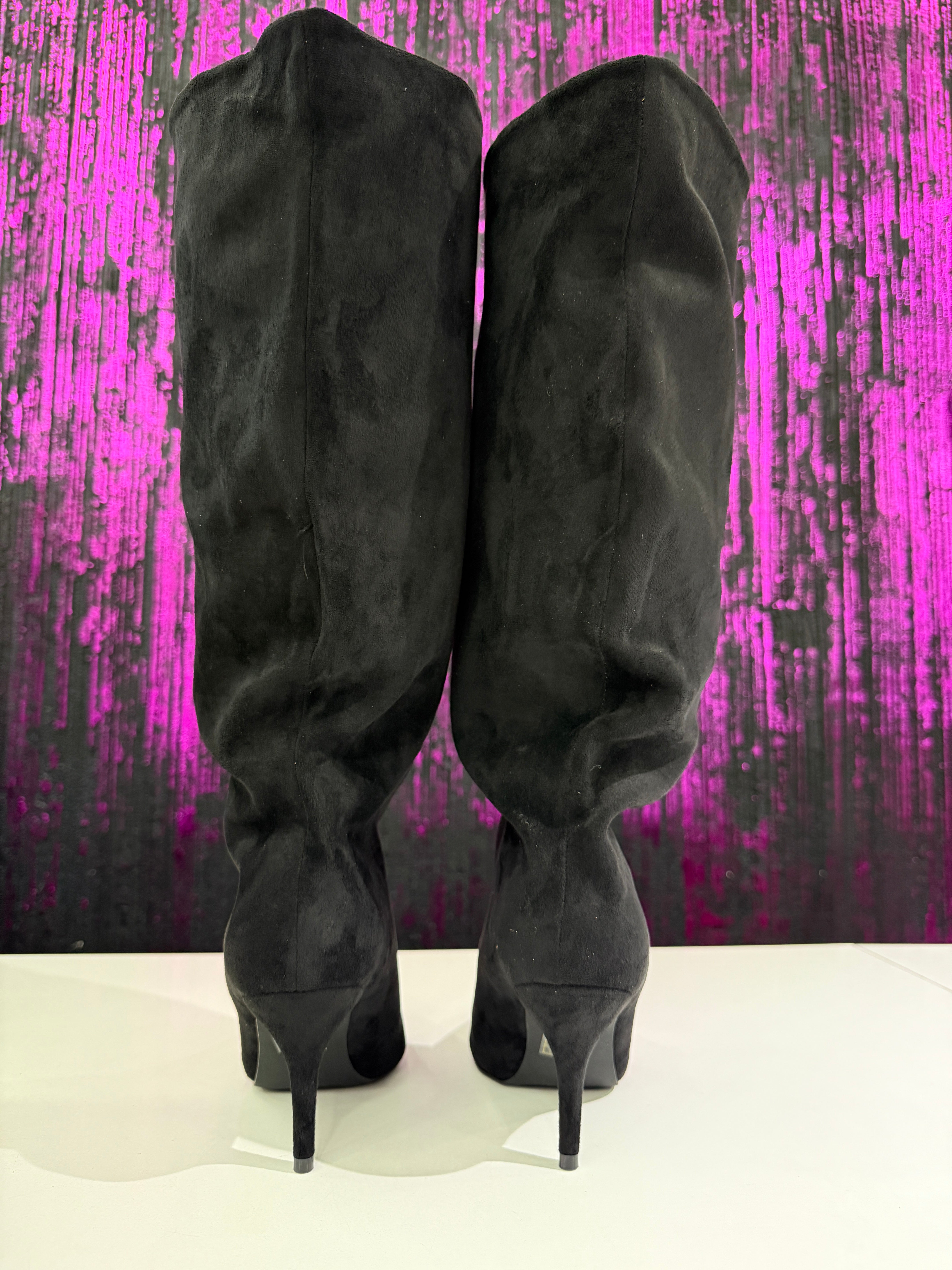 Stivali al Ginocchio in Camoscio Sintetico - Tacco a Stiletto con Effetto Arricciato
