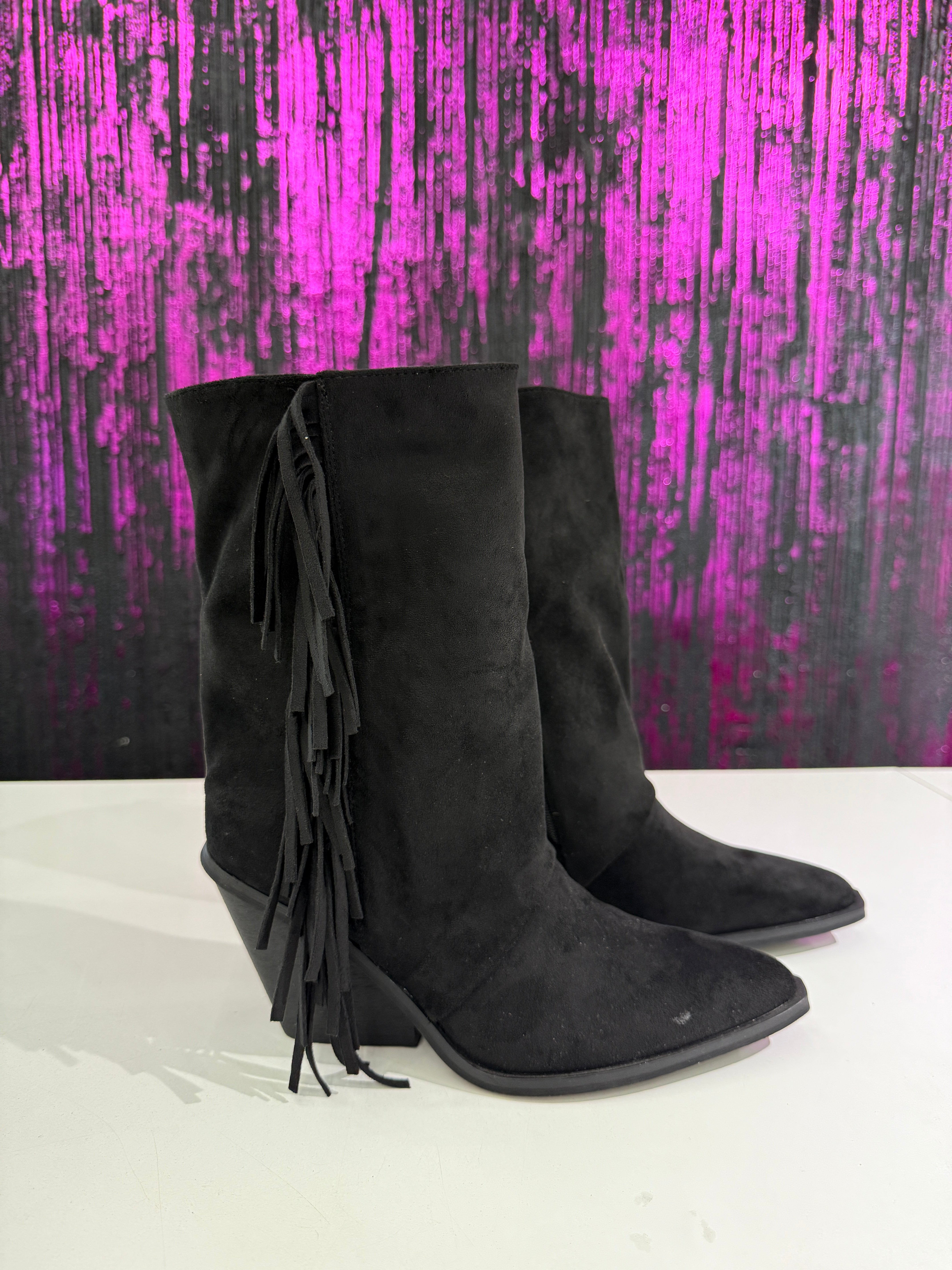 Stivali Texani Donna Tacco Medio - Camoscio con Frange