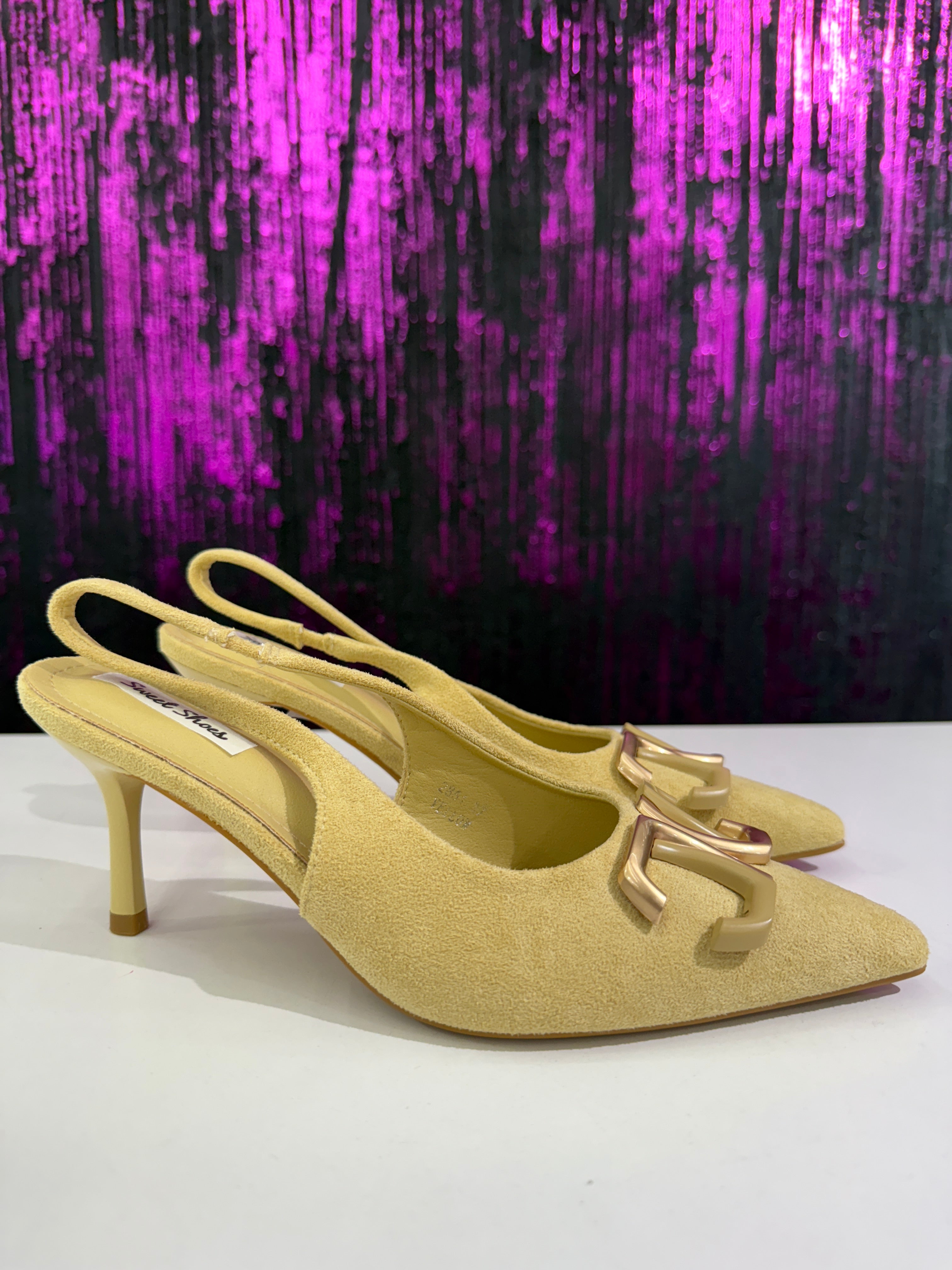 Slingback Donna Nere Effetto Camoscio