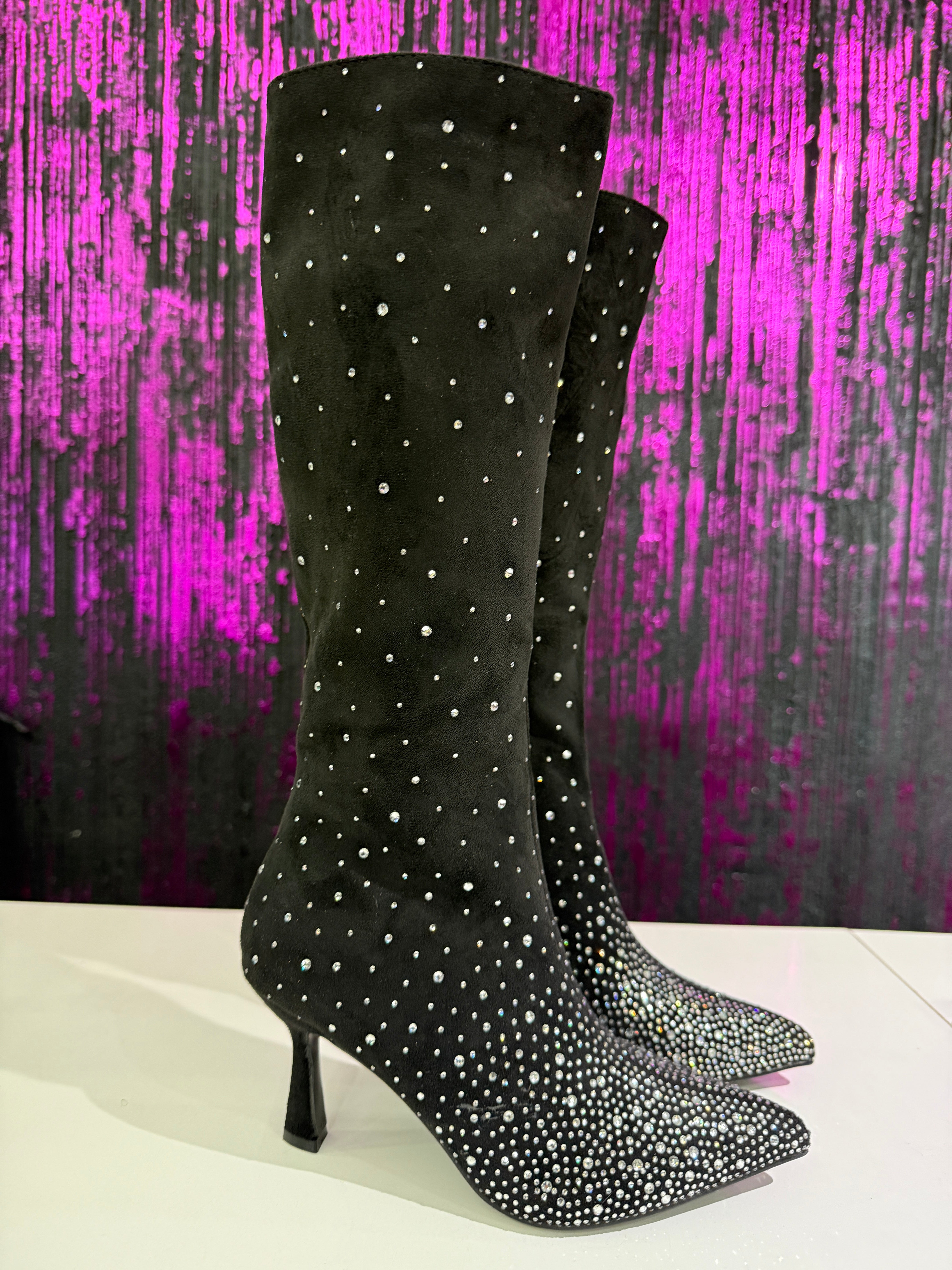 Stivale Donna con Strass alto  – Nero