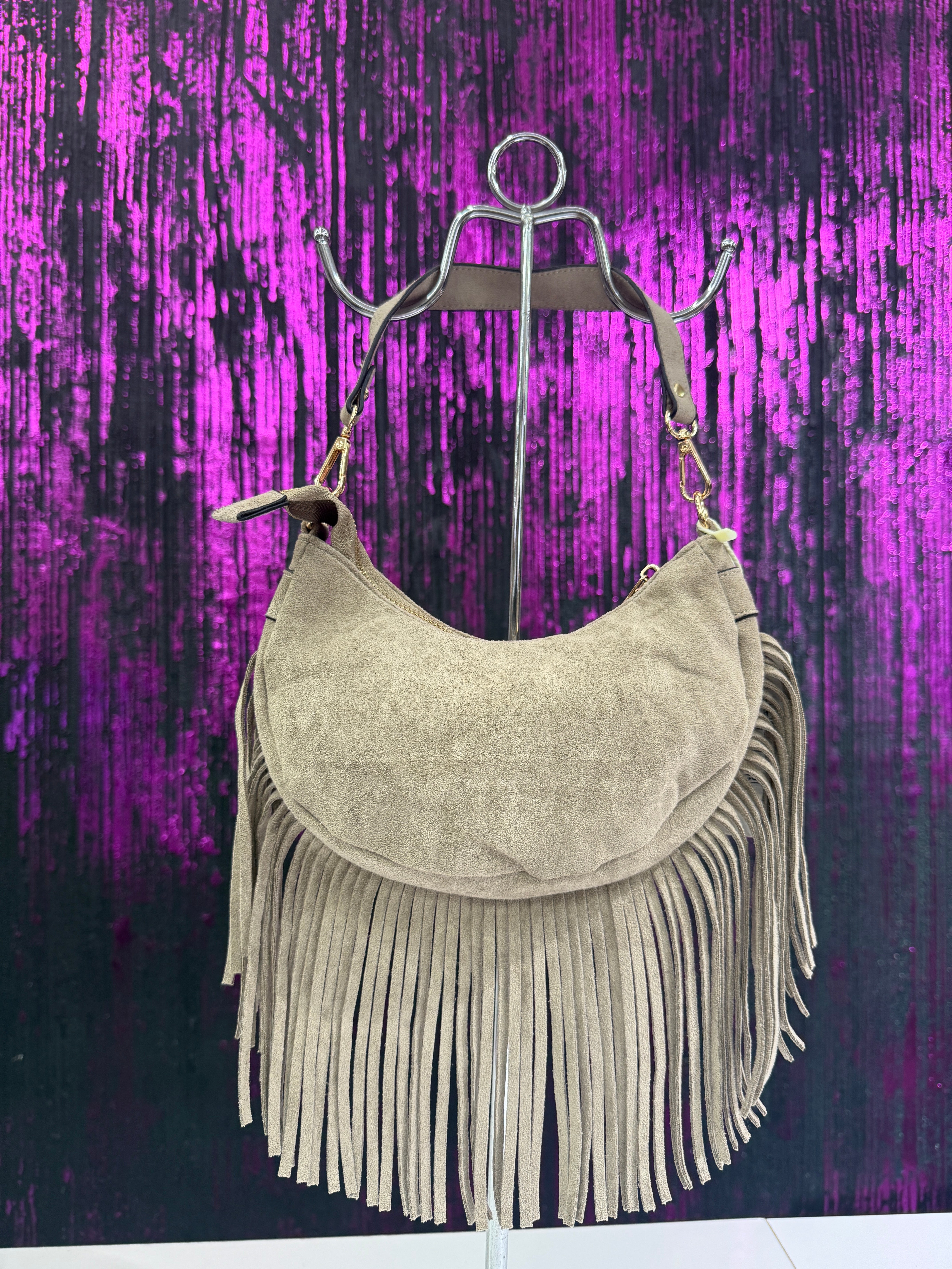 Borsa a Spalla in Camoscio con Frange